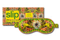 A colorful slip silk sleep mask with a zodiac Leo design, featuring yellow and gold tones, and a matching box packaging.