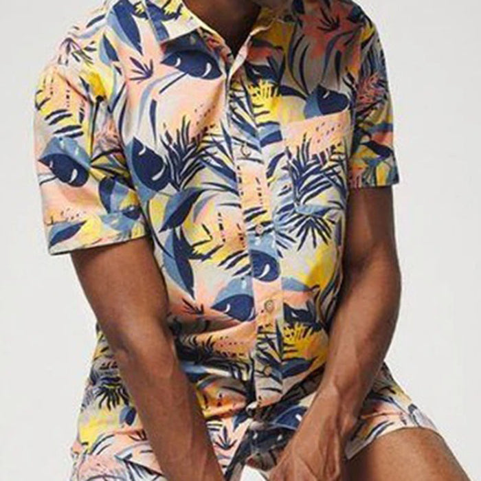 Men Cartoon Printed Short Sleeve Shorts Suit
