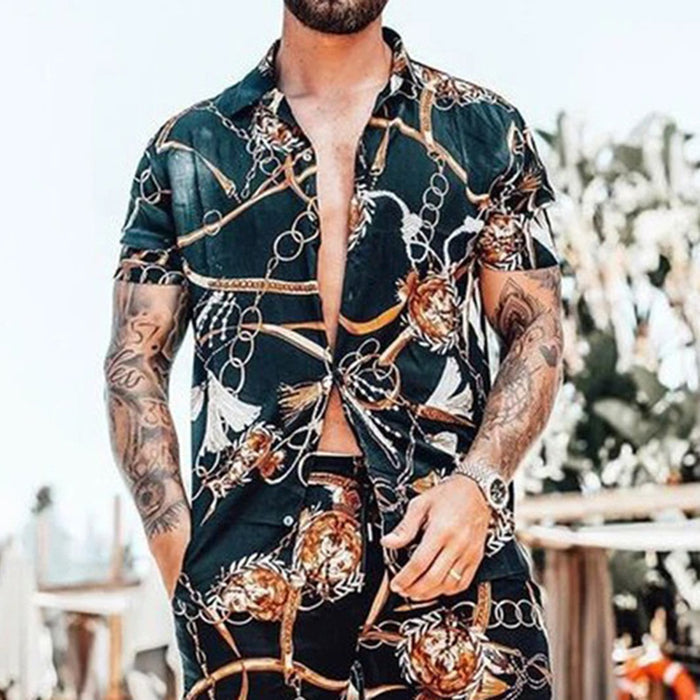 Men Personality Printed Casual Two-Piece Suit