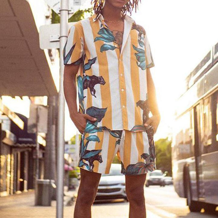 Men Striped Print Casual Style Two-Piece Suits