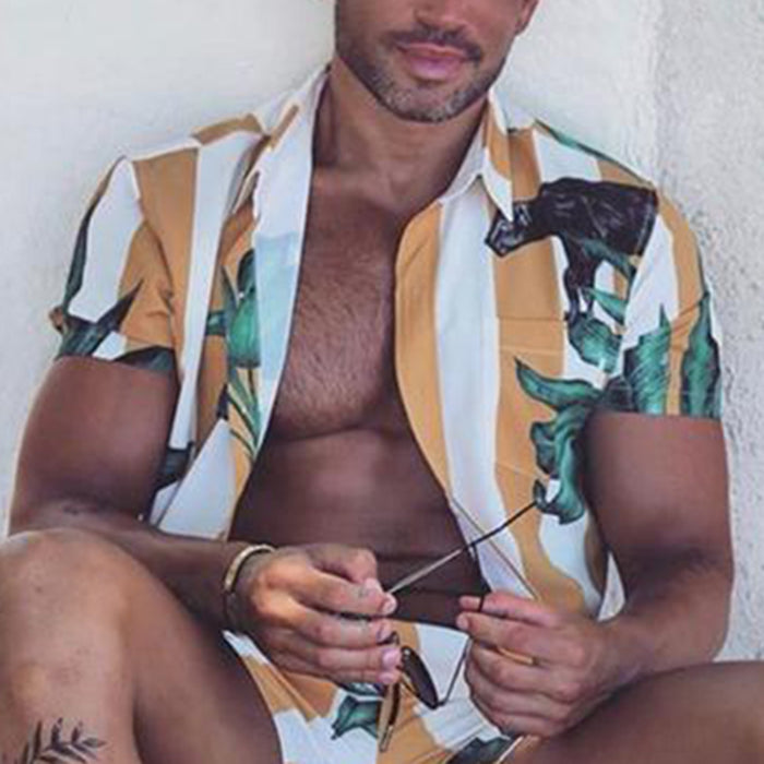 Men Striped Print Casual Style Two-Piece Suits
