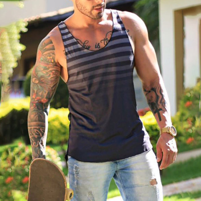 Men'S Casual Fashion Beach Vacation Fitness Striped Vest