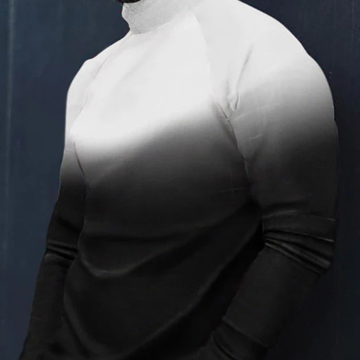 Men'S Casual Gradient High-Neck Long-Sleeved T-Shirt
