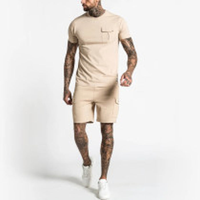 Men'S Casual Pocket Round Neck T-Shirt Shorts Suit
