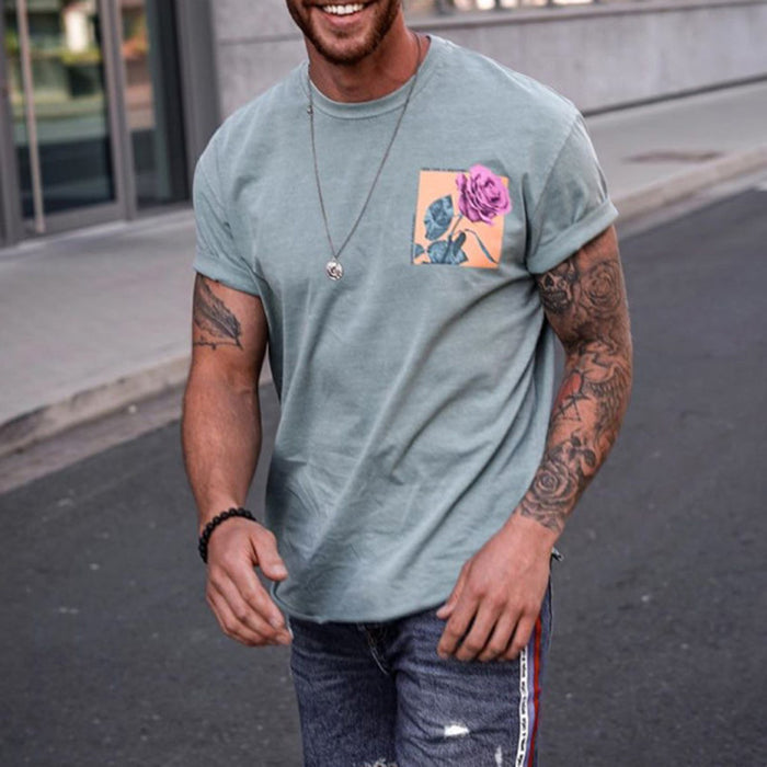 Men'S Fashion Round Neck Printed Short-Sleeved T-Shirt