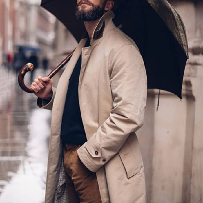 Men'S Fashion Solid Color Lapel Single-Breasted Loose Coat