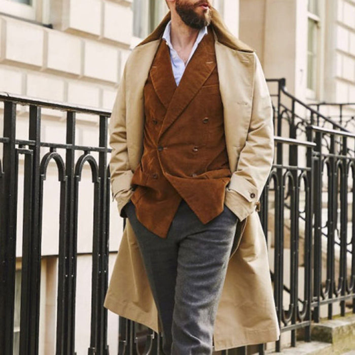 Men'S Fashion Solid Color Lapel Single-Breasted Loose Coat