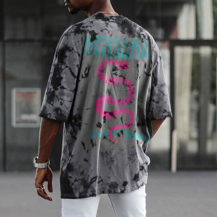 Mens Grey Tie-Dye Printed T-Shirt