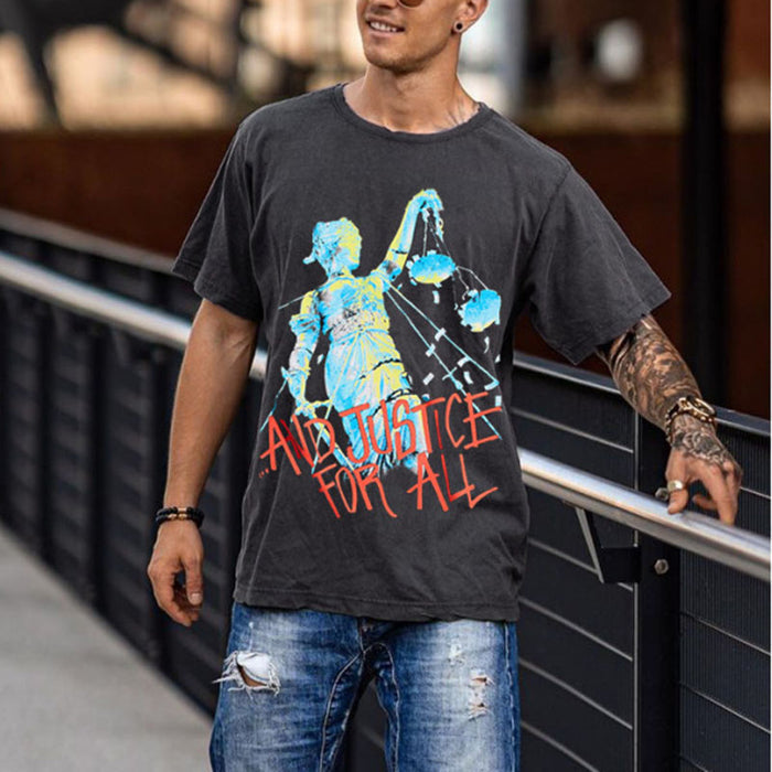 Mens Vintage Round Neck Printed Short-Sleeved T-Shirts