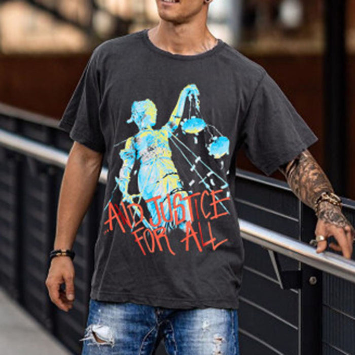 Mens Vintage Round Neck Printed Short-Sleeved T-Shirts