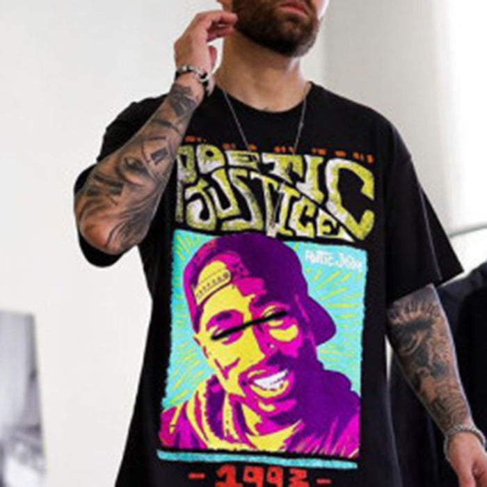 Mens Vintage Round Neck Printed Short-Sleeved T-Shirts