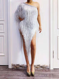 One-shoulder Fringed Party Dress