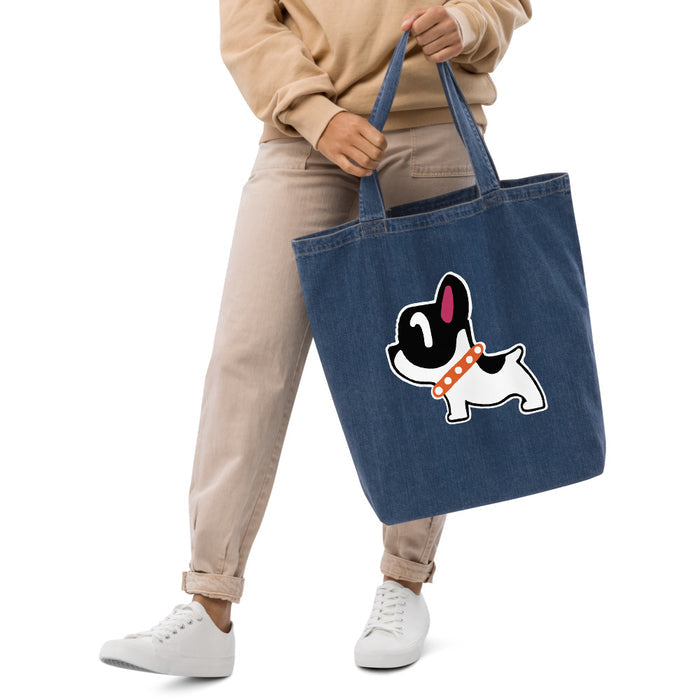 Organic denim tote bag with Puppy