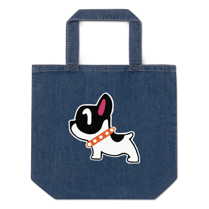 Organic denim tote bag with Puppy