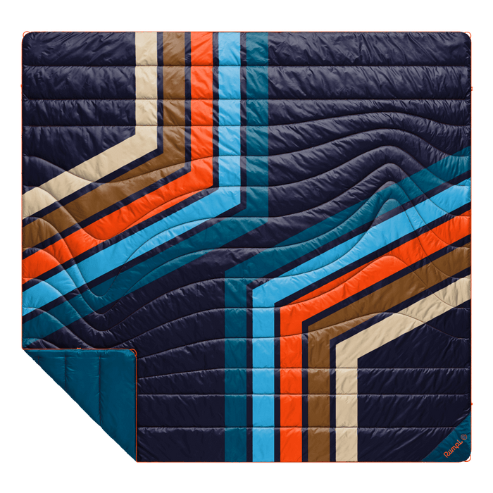 Rumpl Original Puffy 2 Person Blanket - Midnight Retro Stripes Original Puffy 2 Person Blanket - Midnight Retro Stripes | Rumpl Blankets For Everywhere Printed Original