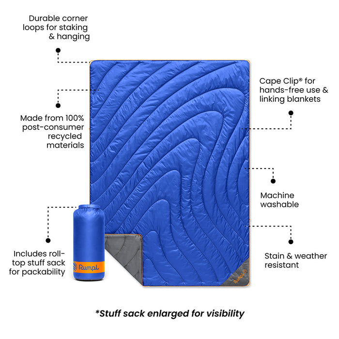 Rumpl Original Puffy Blanket - Burning Blue Original Puffy Blanket - Burning Blue | Rumpl Blankets For Everywhere Solid Original