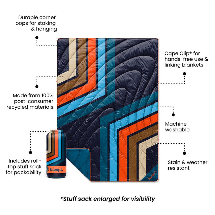 Rumpl Original Puffy Blanket - Midnight Retro Stripes Original Puffy Blanket - Midnight Retro Stripes | Rumpl Blankets For Everywhere Printed Original
