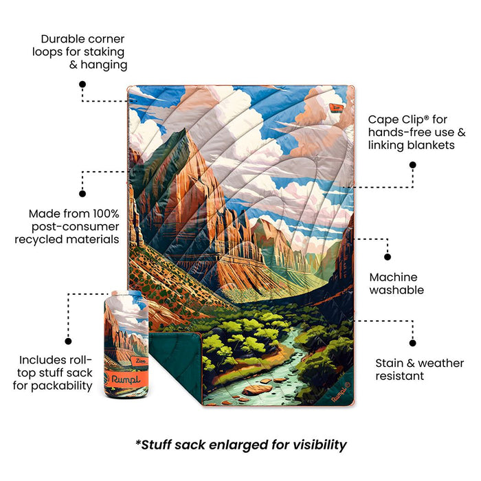 Rumpl Original Puffy Blanket - Zion National Park Zion National Park Blanket | Rumpl Outdoor Blankets Printed Original