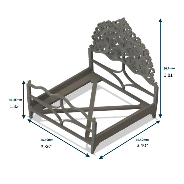 Ornate Bed Frame Dollhouse Furniture Kit with End Tables - Dollhouse Furniture
