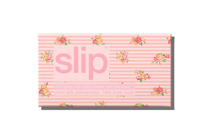 Floral pattern slip king pillowcase packaging on a white background.