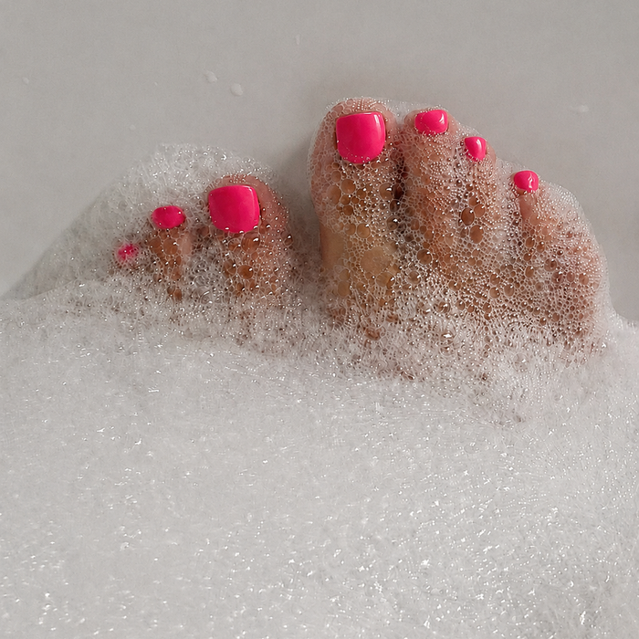 Poppy Pink pedicure gel nail stickers by Maniac Nails, vibrant pink toes, view 3