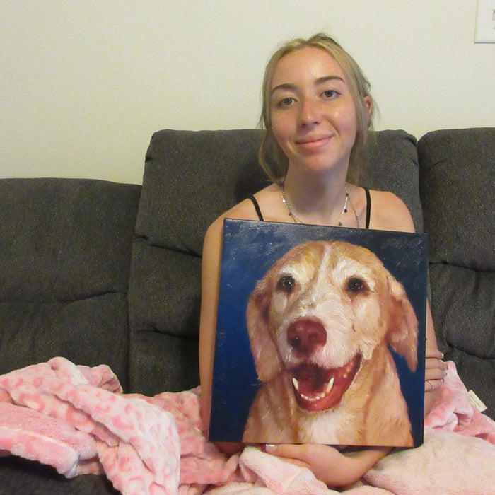 client with her dlabrador dog portrait