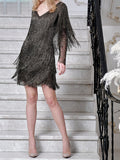 Prom V-neck Fringed Slim Mini Evening Dress