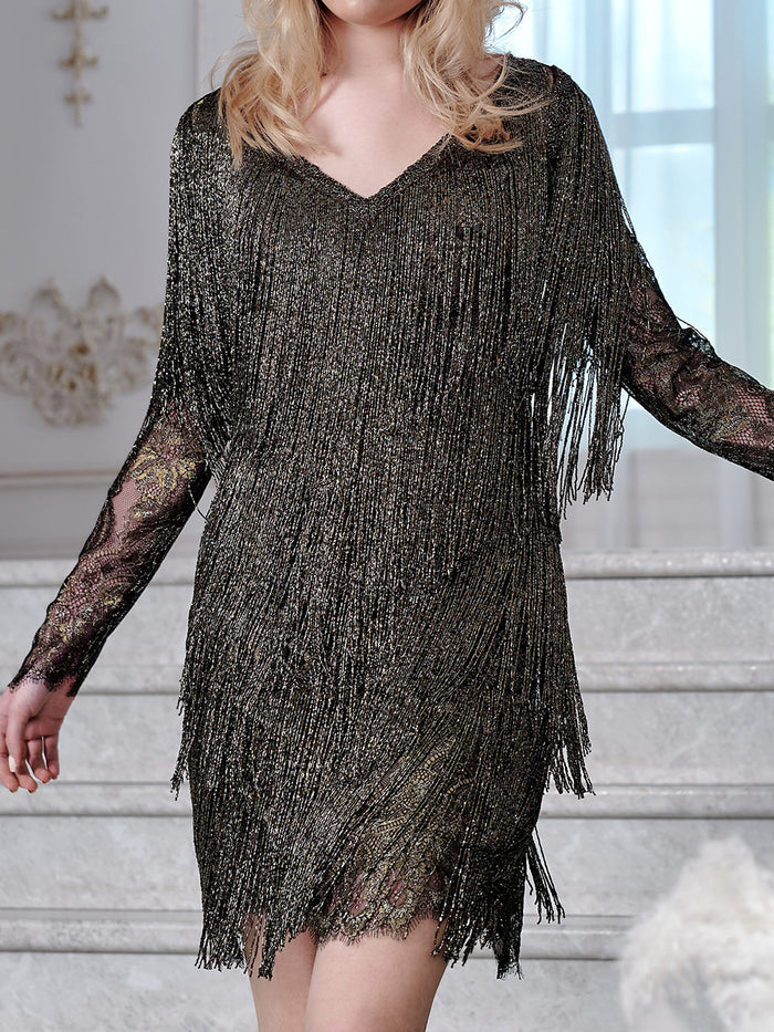 Prom V-neck Fringed Slim Mini Evening Dress