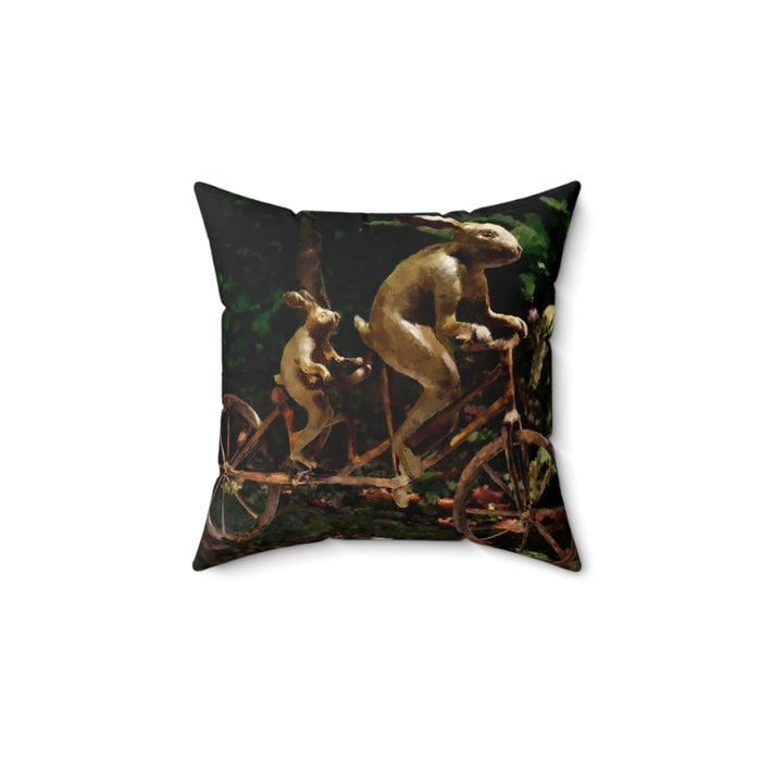 Rabbits on Tandem Bike Pillow -  Spun Polyester Square Throw Pillow with Insert back