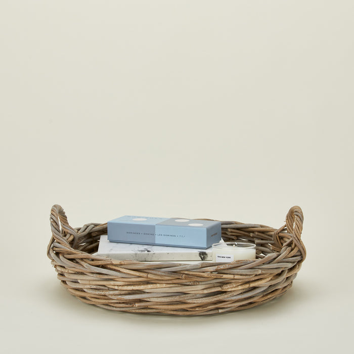 Large Rattan tray with books and candle