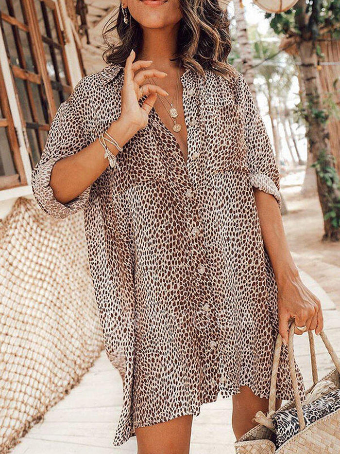 Retro Casual Loose Leopard Dress