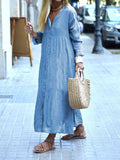 Retro Long Sleeve Loose High Waist Button Casual Dress
