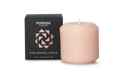 A pink 3 inch pillar candle made from pure beeswax, displayed alongside its black packaging with the brand name 'Penrose' and the product name 'Pillar Candle' in minimalist design.