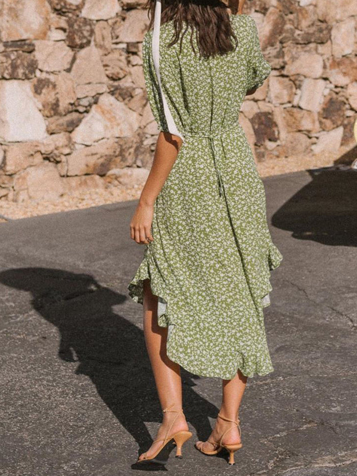 Round Neck Floral Waist Dress