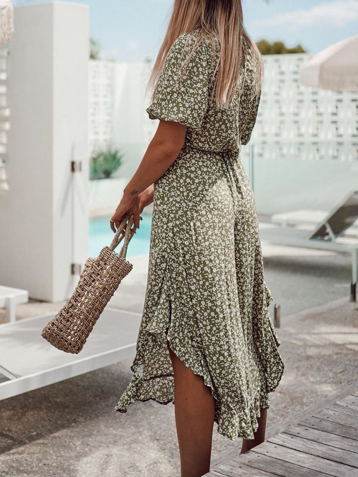 Round Neck Floral Waist Dress