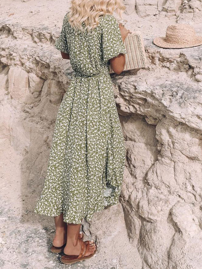 Round Neck Floral Waist Dress
