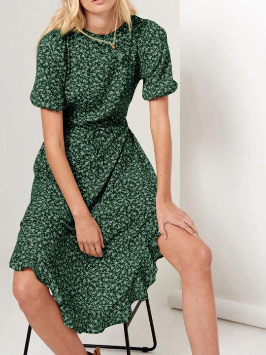 Round Neck Floral Waist Dress