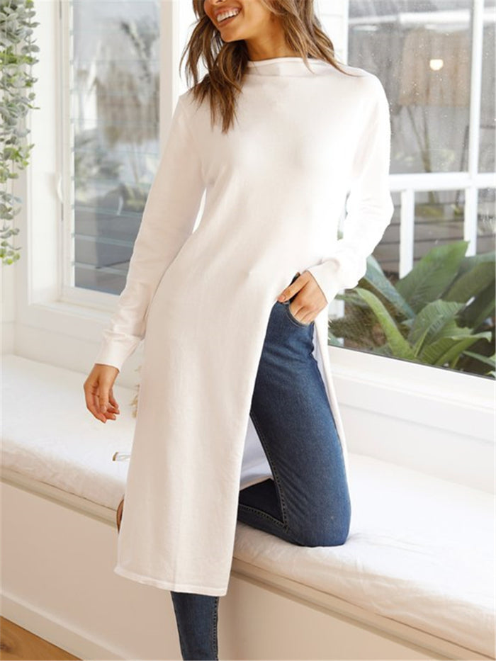 Round Neck Long Sleeve Split Shirt