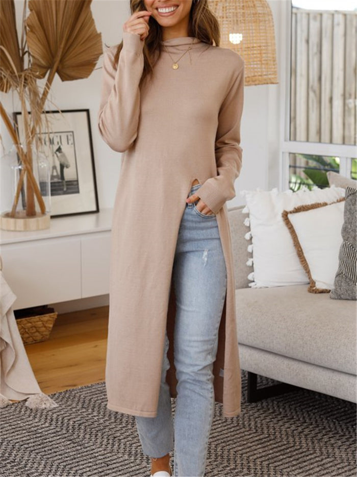 Round Neck Long Sleeve Split Shirt