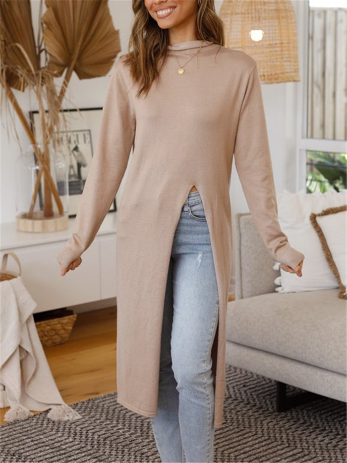 Round Neck Long Sleeve Split Shirt