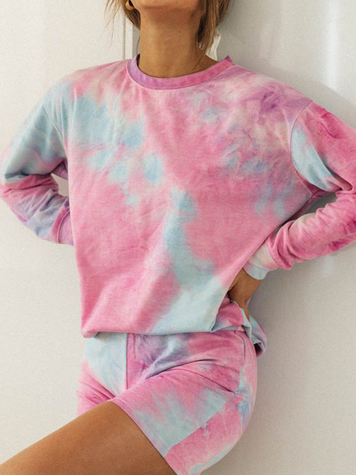 Round Neck Long Sleeve Tie-dye Suit
