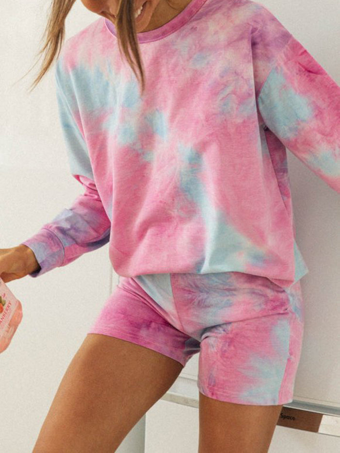 Round Neck Long Sleeve Tie-dye Suit