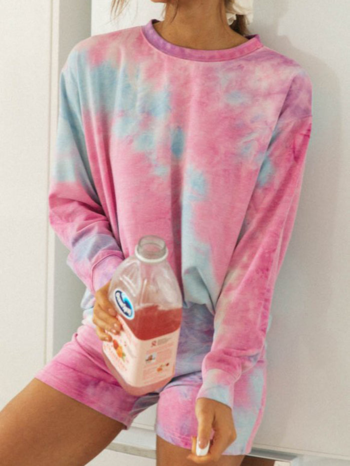 Round Neck Long Sleeve Tie-dye Suit