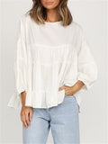 Round Neck Long-sleeved Ruffled Shirt