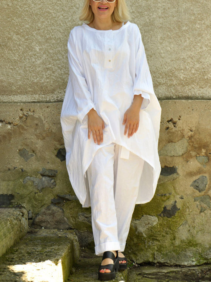 Round Neck Loose Tops Casual Pants Two-piece Set