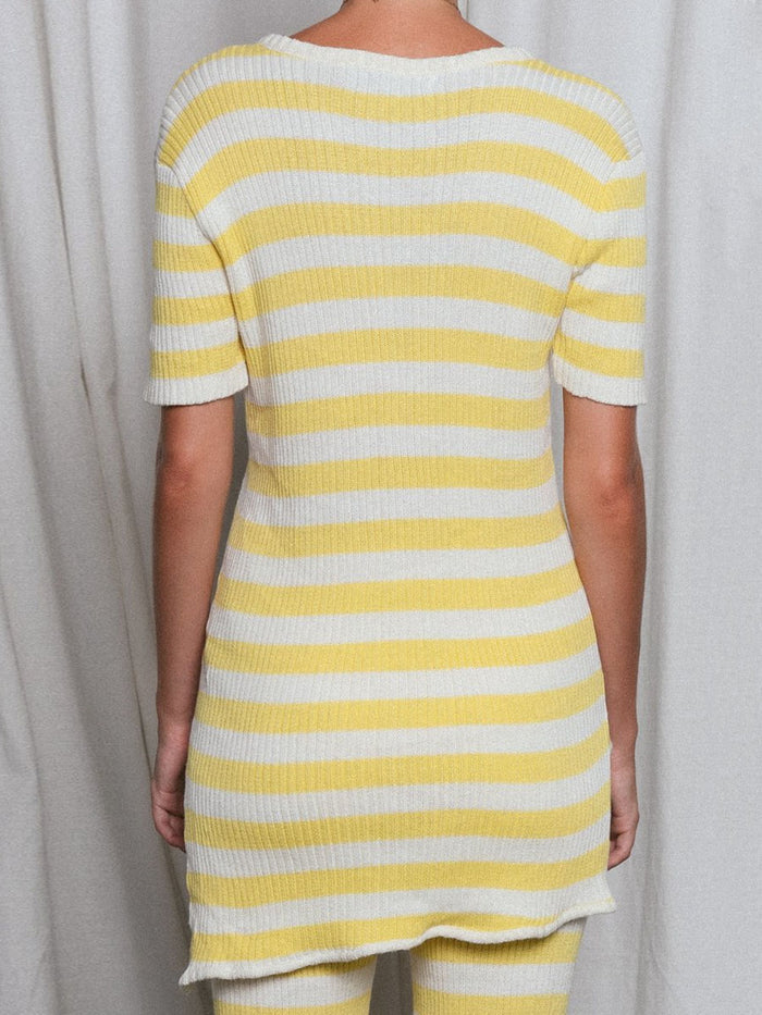 Round neck short sleeve striped printed knitted suit