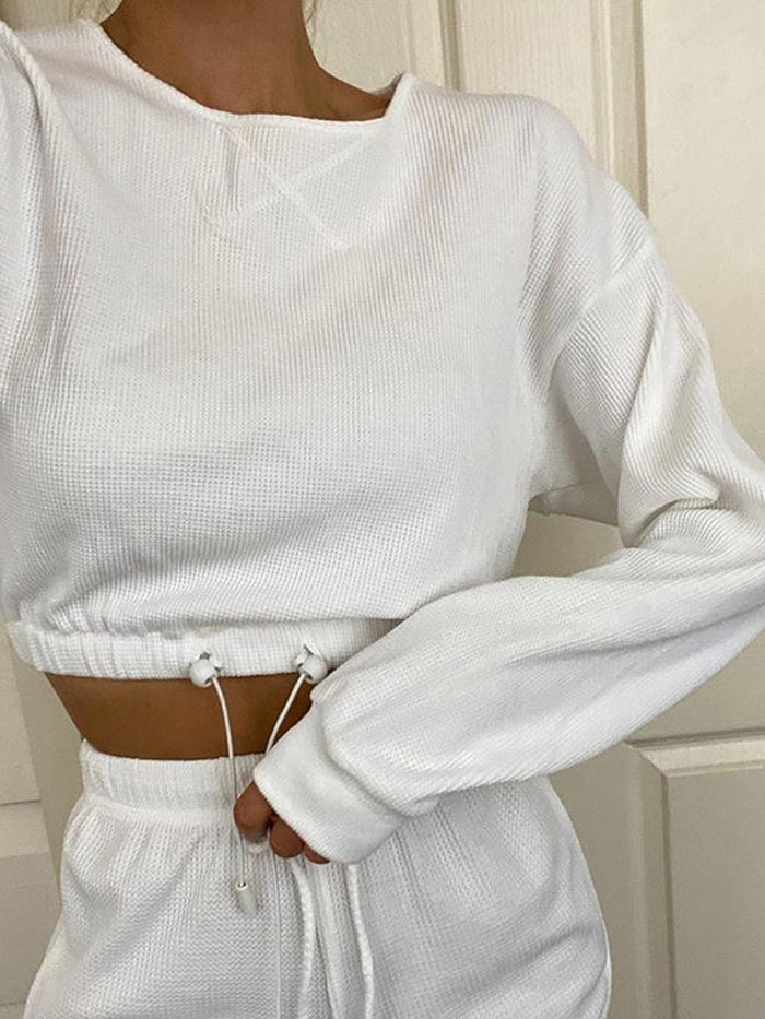 Round Neck Solid Color Loose Suit