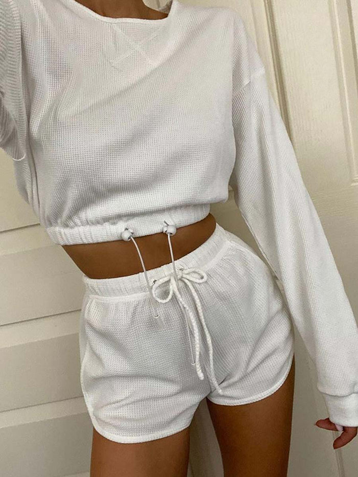 Round Neck Solid Color Loose Suit