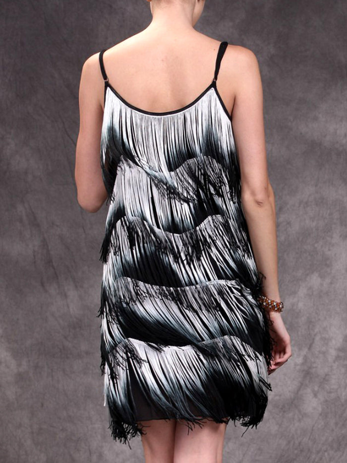 Round Neck Suspender Tassel Dress