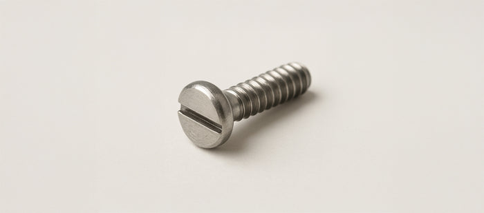 Metal screw on a light gray background